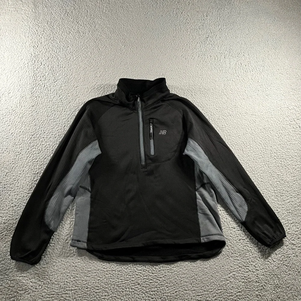 New Balance Jacket Mens M 1/4 Zip Pullover Running Black Grid Fleece‎ NB Outdoor
